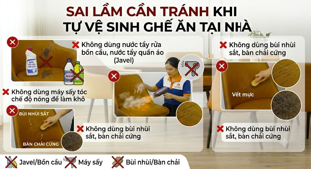 Hướng dẫn xóa vết mực và dầu mỡ trên ghế ăn bọc da tại nhà