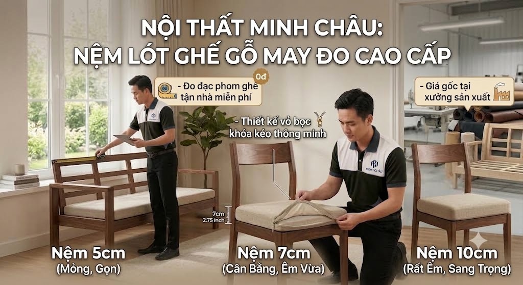 Đặc quyền làm nệm lót ghế gỗ may đo cao cấp tại Nội thất Minh Châu