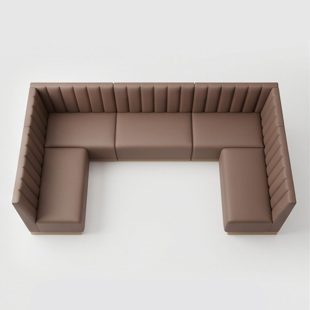 Sofa góc chữ U bọc da cao cấp tựa lưng múi dọc