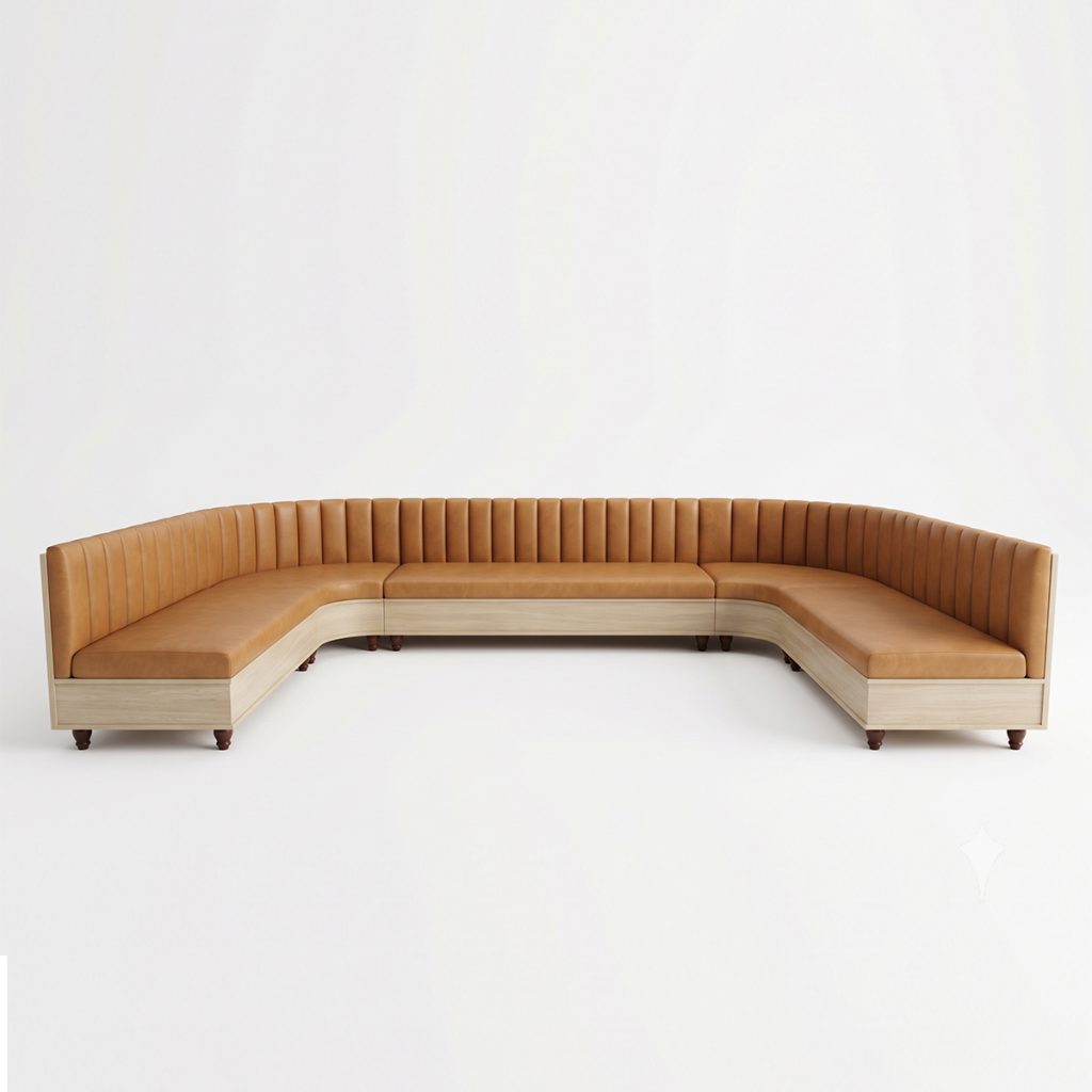 Sofa chữ U bọc da chân gỗ