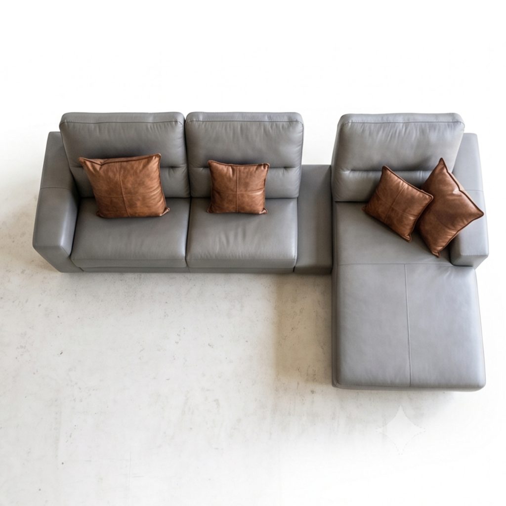 Sofa góc chữ L bọc da màu xám ghi