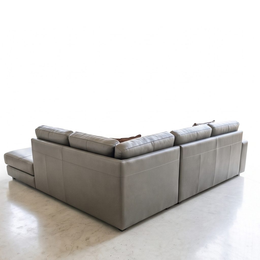 Sofa góc chữ L bọc da màu xám ghi