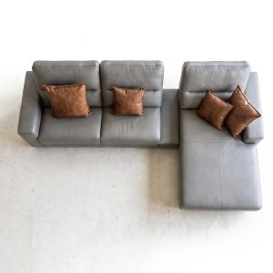 Sofa góc chữ L bọc da màu xám ghi
