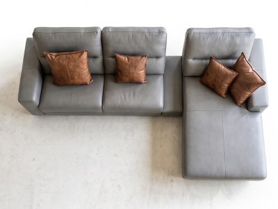 Sofa góc chữ L bọc da màu xám ghi