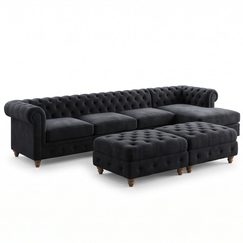 sofa góc chữ l chesterfield bọc nỉ nhung
